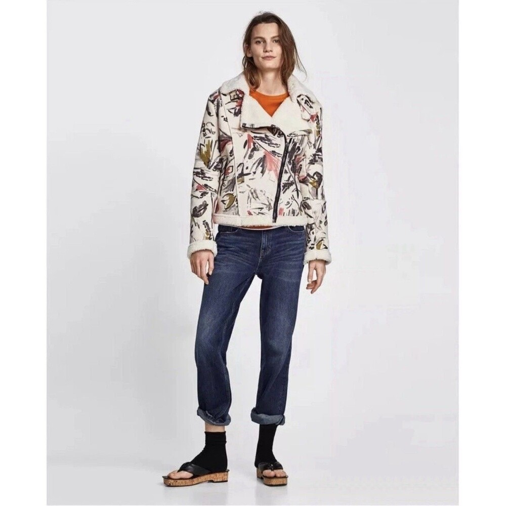 ZARA WOMAN AW17 FAUX SUEDE PRINTED JACKET‎ SIZE MEDIUM